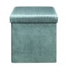 Pouf pliable coffre de rangement velours côtelé bleu