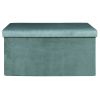Coffre de rangement banc pliable velours côtelé bleu