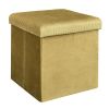 Pouf pliable coffre de rangement velours côtelé jaune