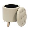 Pouf coffre de rangement rond beige