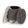 Pouf coffre de rangement rond gris