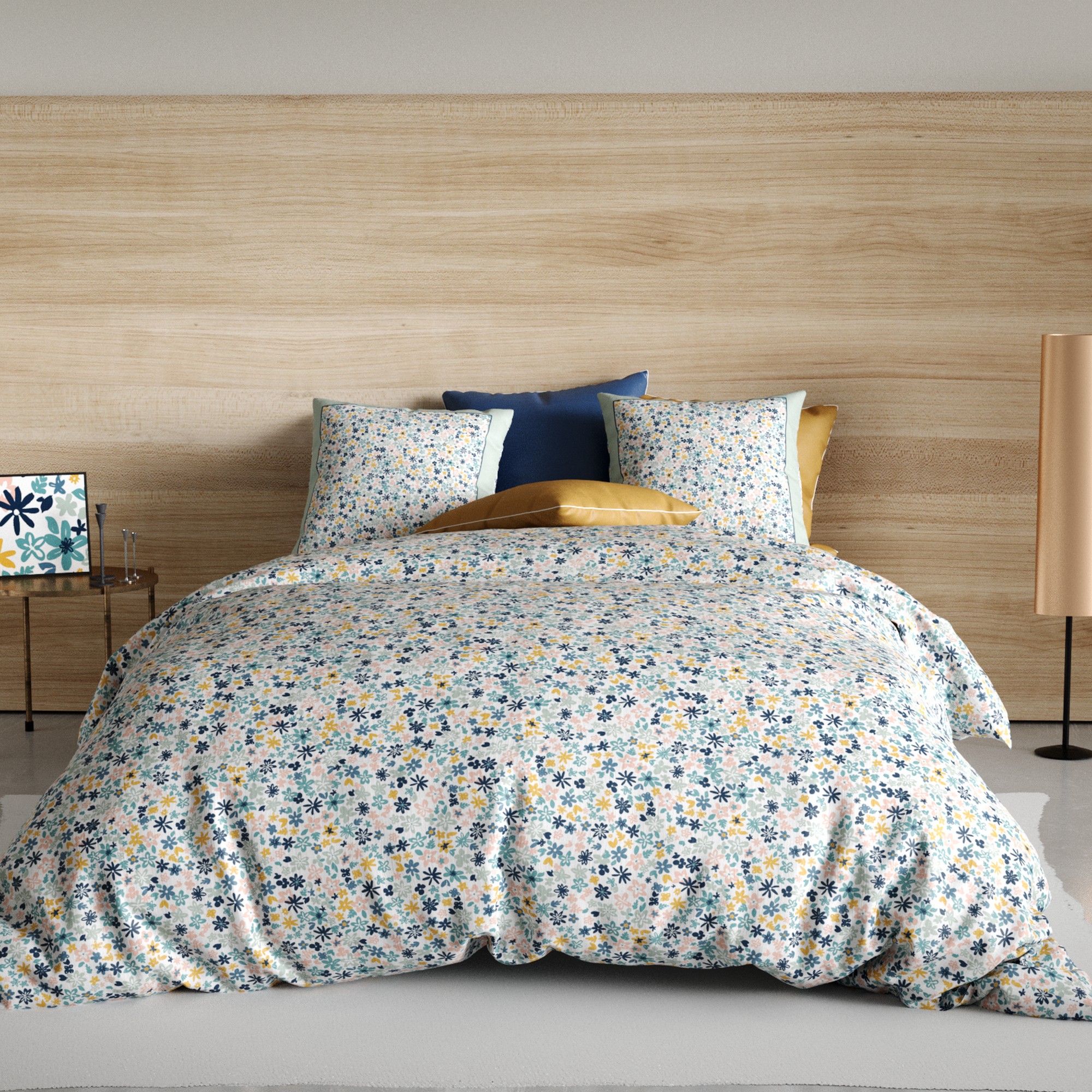 Parure Drap 240x300cm Taie 65x65cm Flanelle De Coton LILY Gris