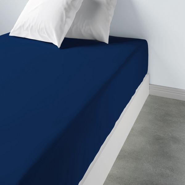 Drap housse 140x190 +35 cm 100% Coton 57 fils Bleu Impérial