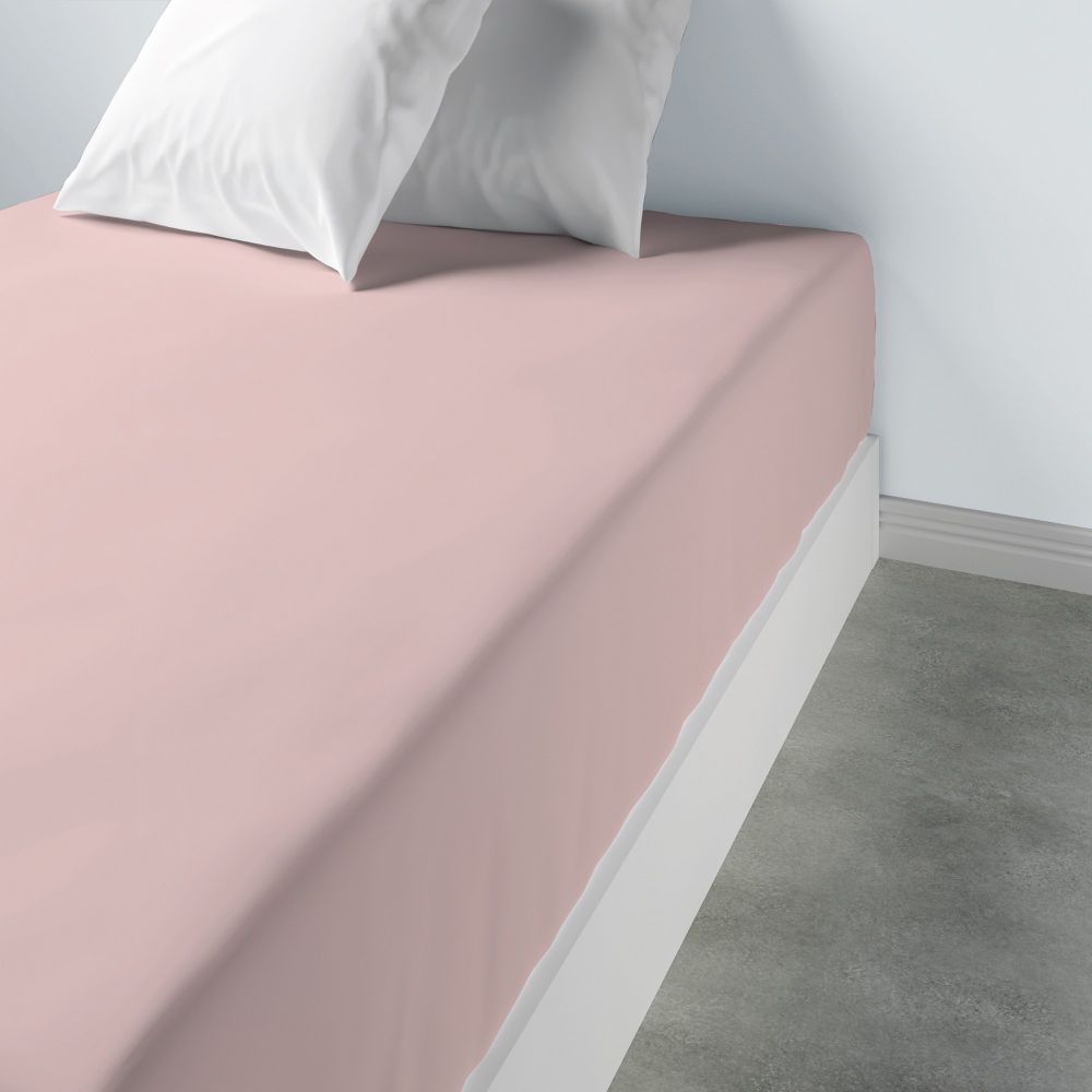 Drap housse 180x200 +35 cm 100% Coton 57 fils Blush pas cher