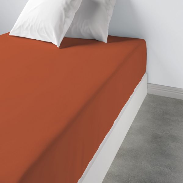 Drap housse 140x190 +35 cm 100% Coton 57 fils Terracotta