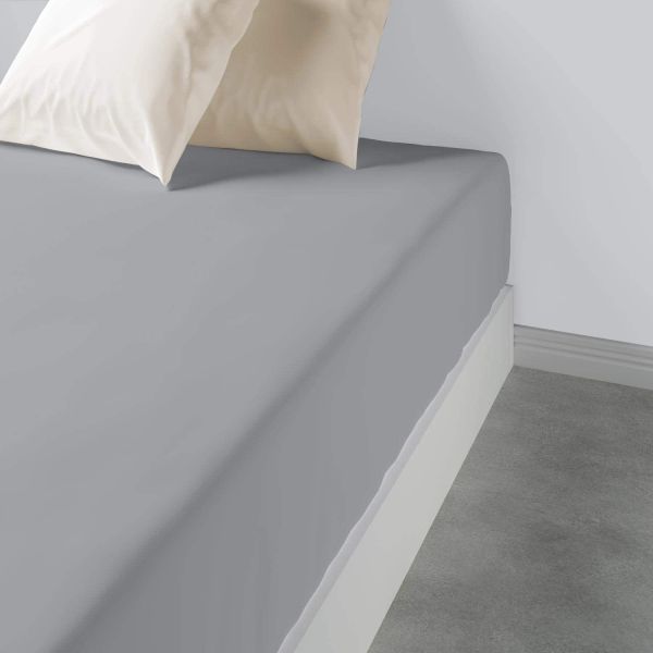 2 Draps housse 80x200 +35 cm 100% Coton 57 fils Gris Clair
