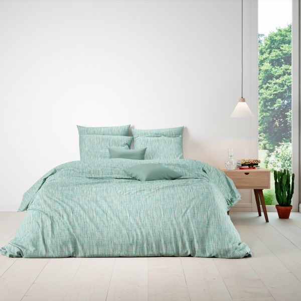 Housse de couette 220x240 cm + 2 taies d'oreiller 63x63 cm Coton 57 fils Celadon