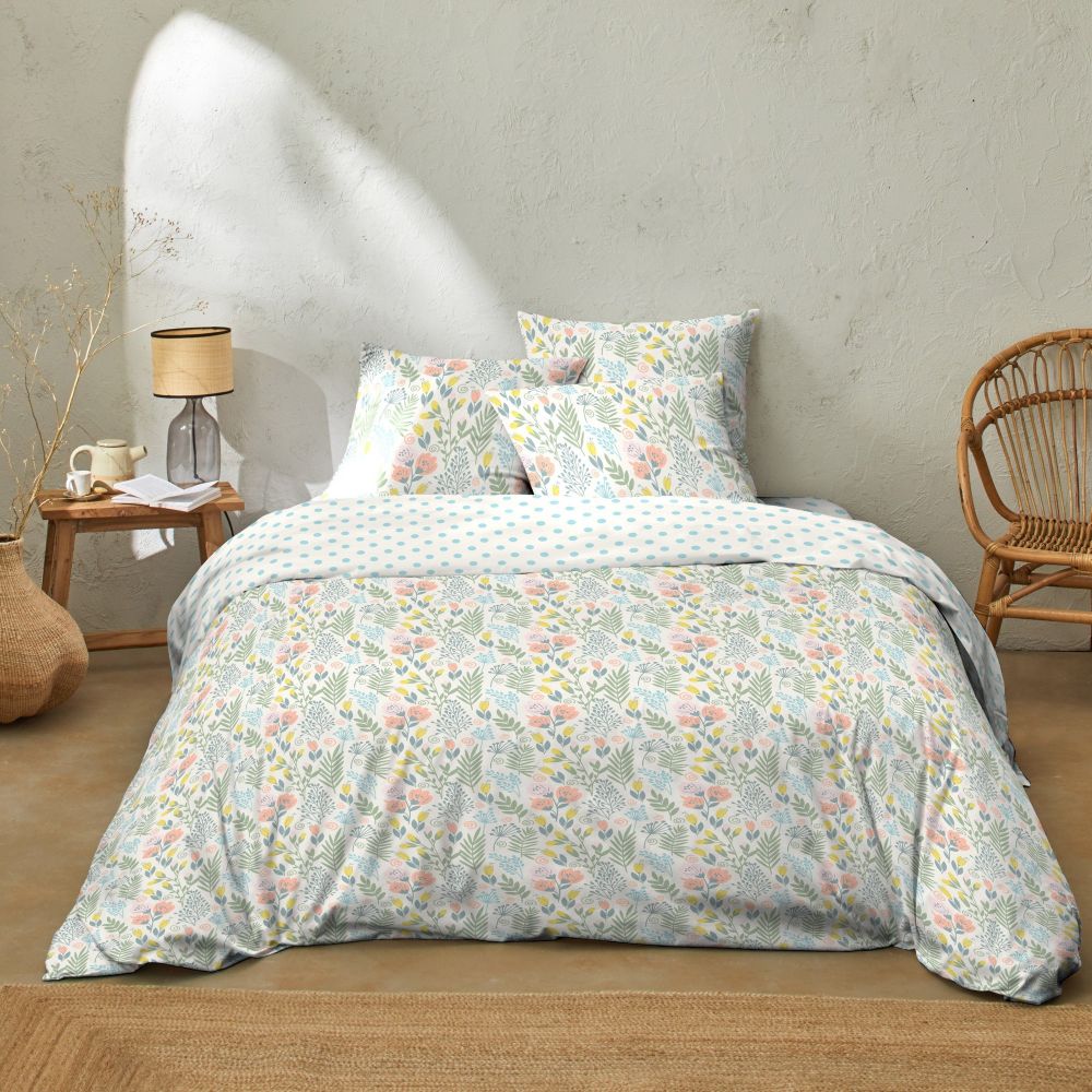 Housse de couette 220x240 cm + 2 taies d'oreiller 63x63 cm Coton 51 fils  Lila Multico