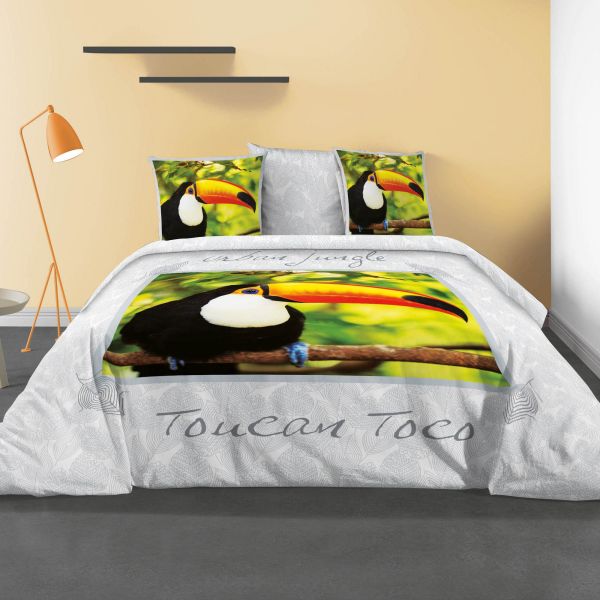 Housse de couette 220x240 cm + 2 taies d'oreiller Coton 57 fils Toucan