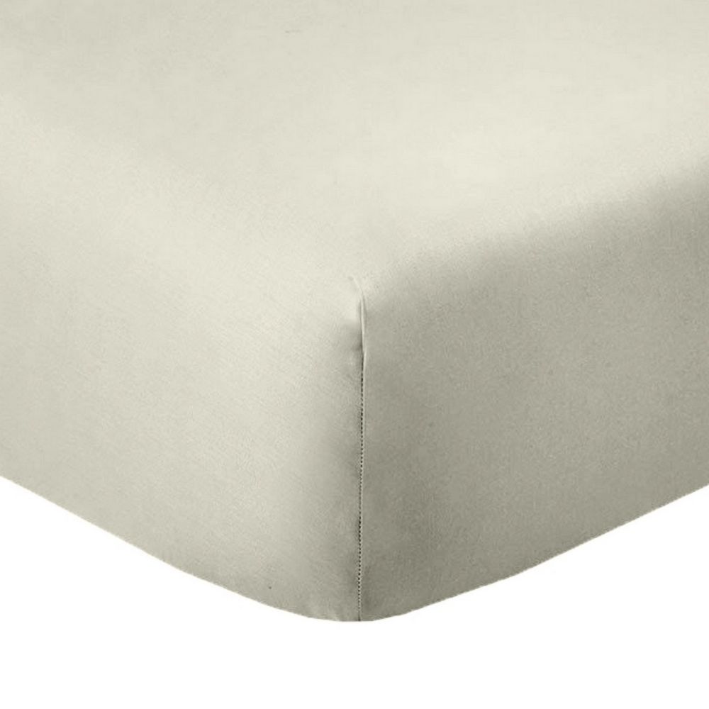 Drap housse 140x190 +35 cm 100% Coton 57 fils Grège pas cher