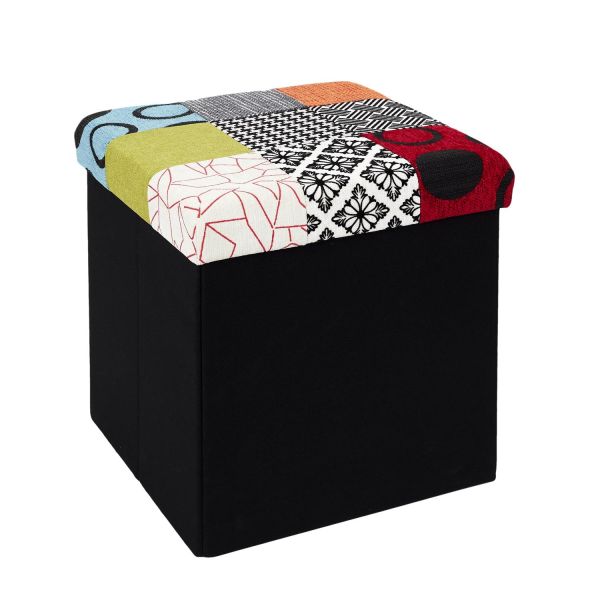 Pouf pliable coffre de rangement Patchwork