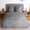 Housse de couette 220x240 cm + taies d'oreiller, microfibre lavé, Gris Foncé