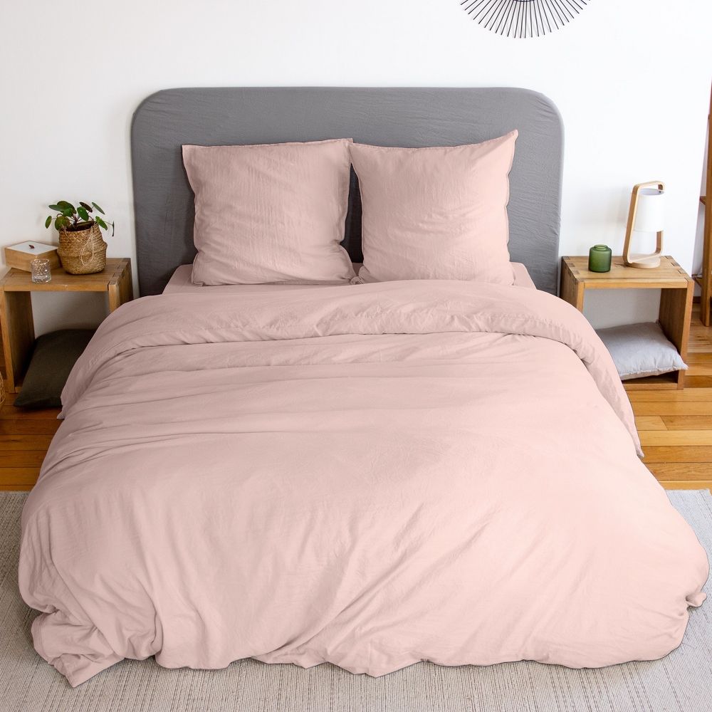 Housse de couette et deux taies coton (240 cm) Marna Rose - Linge