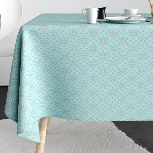 Nappe 150x250 cm Polyester à motifs Flocon Bleu