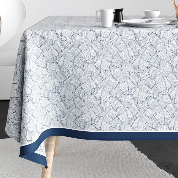 Nappe rectangulaire anti tache 140x250 cm Coton Planta Bleu