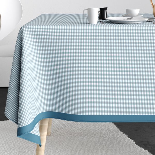 Nappe rectangulaire anti tache 140x300 cm Coton Vichy Bleu