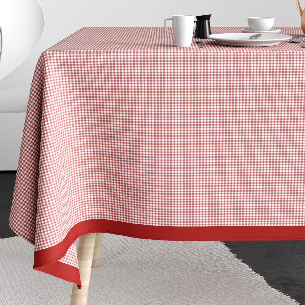 Nappe rectangulaire anti tache 140x200 cm Coton Vichy Rouge pas cher