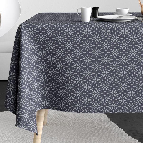 Nappe 150x300 cm Polyester à motifs Flocon Gris