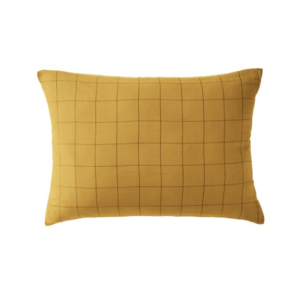 Taie d'oreiller 50x70 cm Gaze de coton à grands carreaux Safran