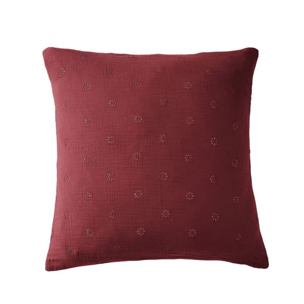 Taie d'oreiller 60x60 cm Gaze de coton à fleurs Lie de vin