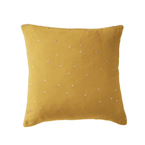Taie d'oreiller 60x60 cm Gaze de coton à pois brodés Safran