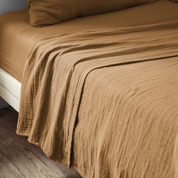 Drap plat 270x300 cm Gaze de coton Camel