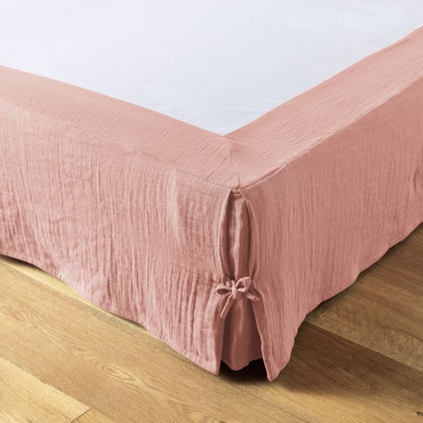 Cache sommier 90x190 cm Gaze de coton Rose