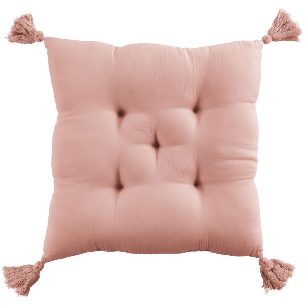 Coussin de chaise 40x40 cm Gaze de coton avec pompons Rose