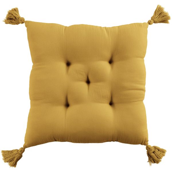 Coussin de chaise 40x40 cm Gaze de coton avec pompons Safran