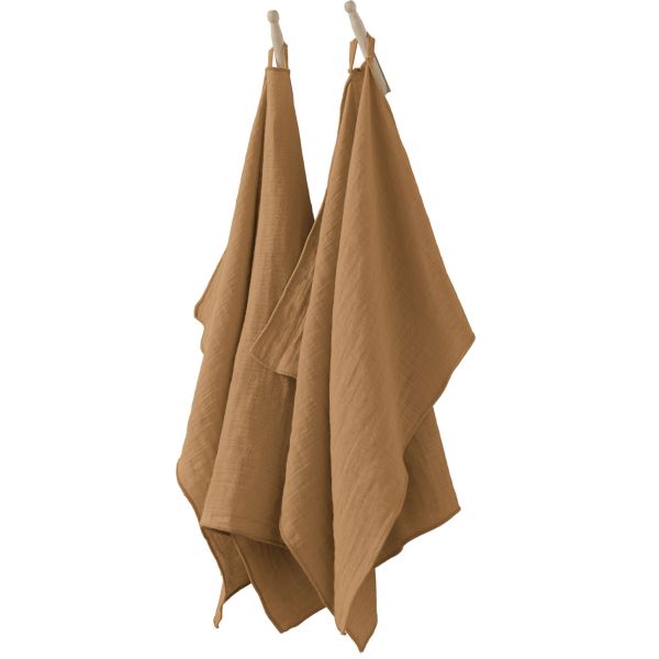 Lot de 2 essuie-mains 50x70 cm Gaze de coton Camel