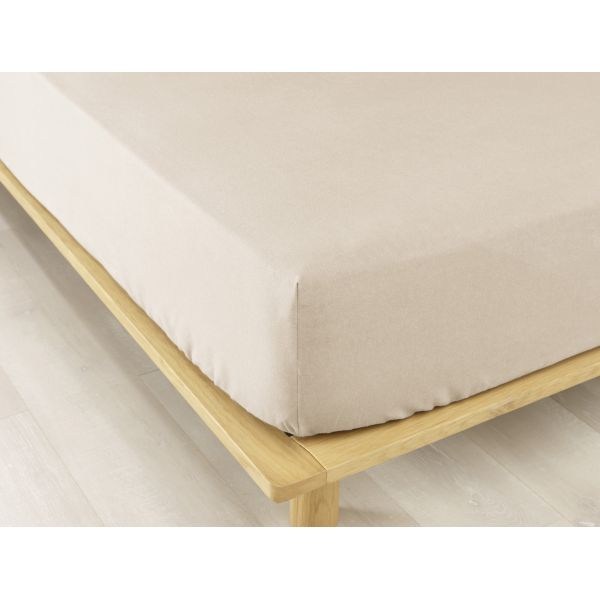 Drap housse 180x200 +30 cm Flanelle de Coton Sable