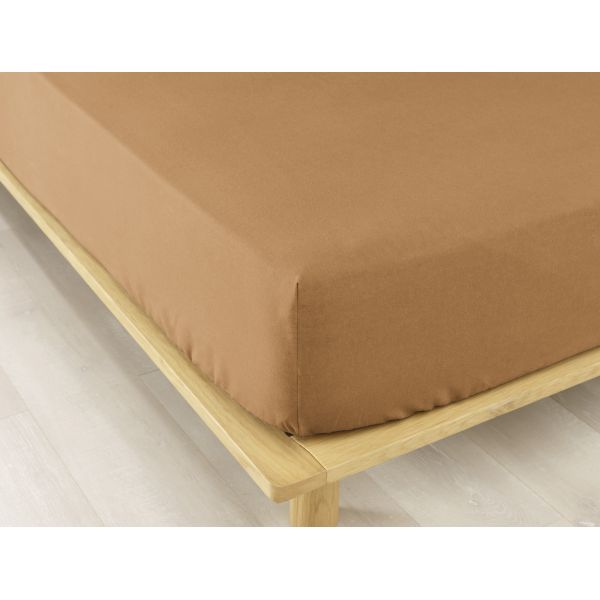 Drap housse 180x200 +30 cm Flanelle de Coton Camel