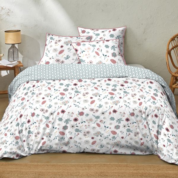 Housse de couette 240x260 cm + 2 taies 100% Coton 51 fils Loving Rose