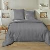 Housse de couette 240x260 cm + 2 taies 100% Satin de Coton Raye Gris