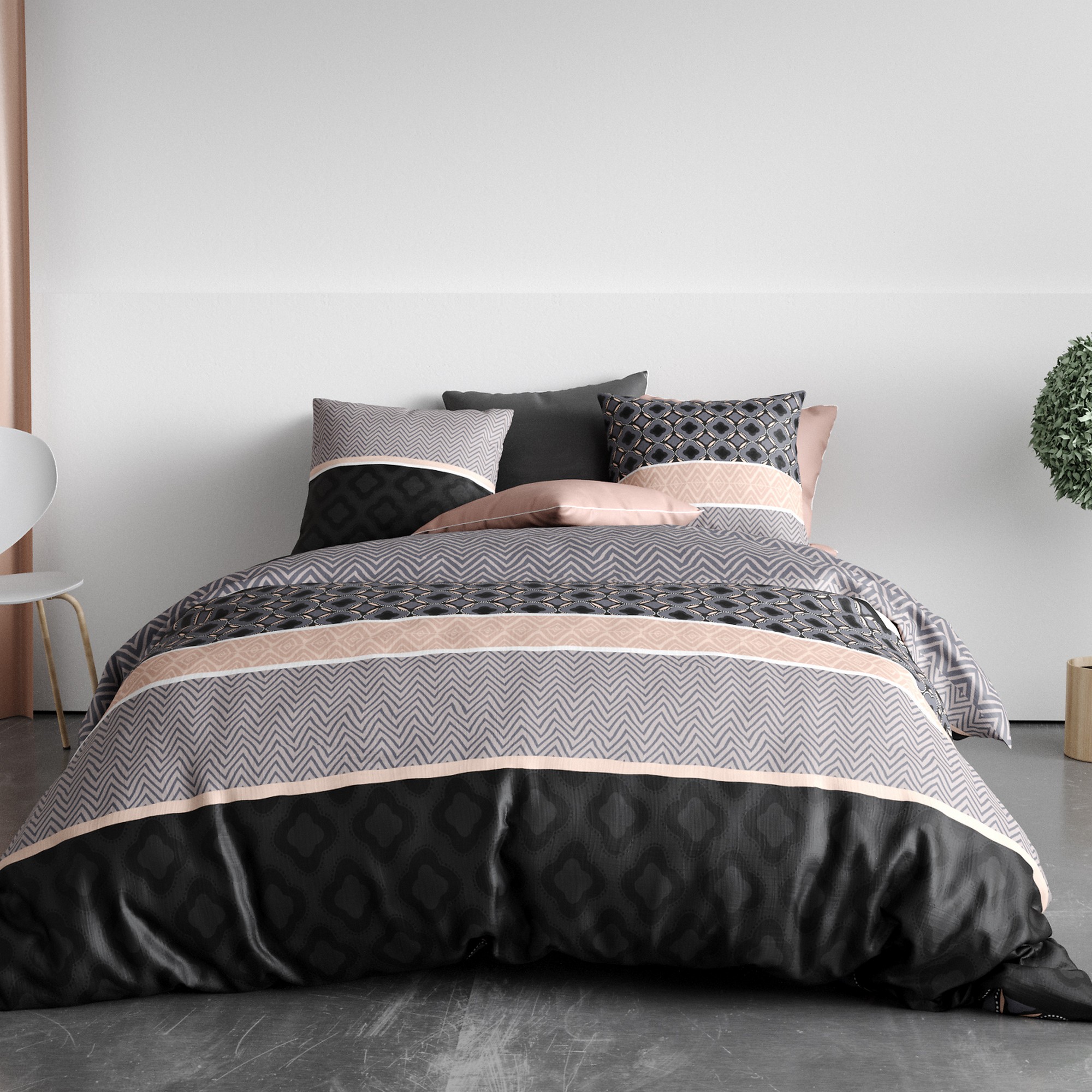 Parure de couette coton 240x260 cm Feu D'artifice Taupe HOUSSE DE REVE Pas Cher