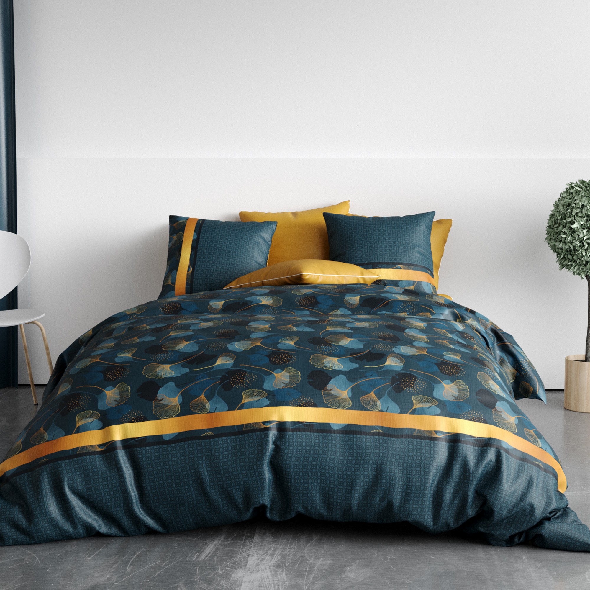 Dessus De Couette Patchwork 100% Coton Fait Main - Jaune Et Bleu - 52 X 62 Cm