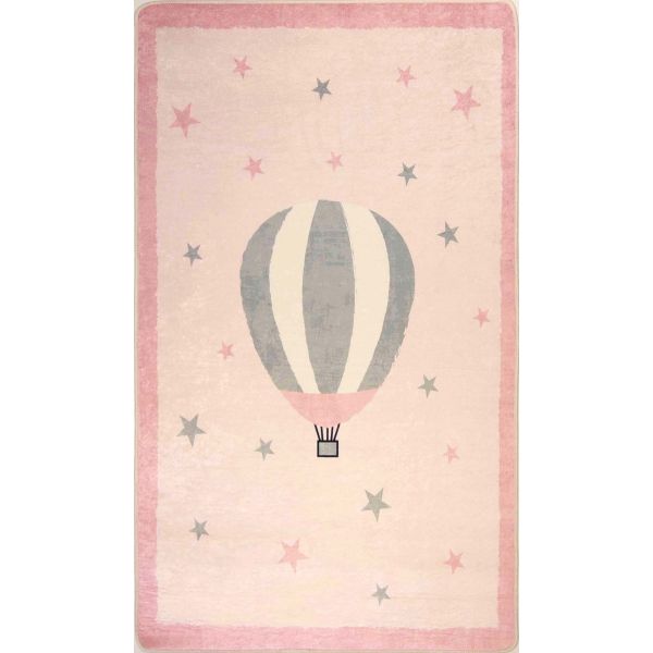Tapis chambre enfant 80x150 cm Polyester Mongolfiere Rose