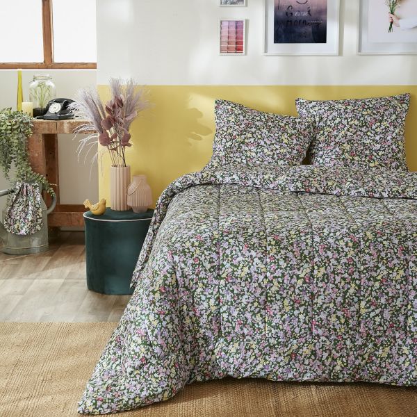 Couette imprimée 220x240 cm avec taies Coton Myosotis
