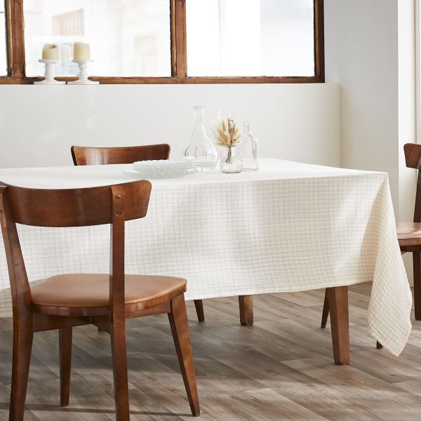 Nappe rectangle 150x350 cm Gaze de Coton Quadri Naturel