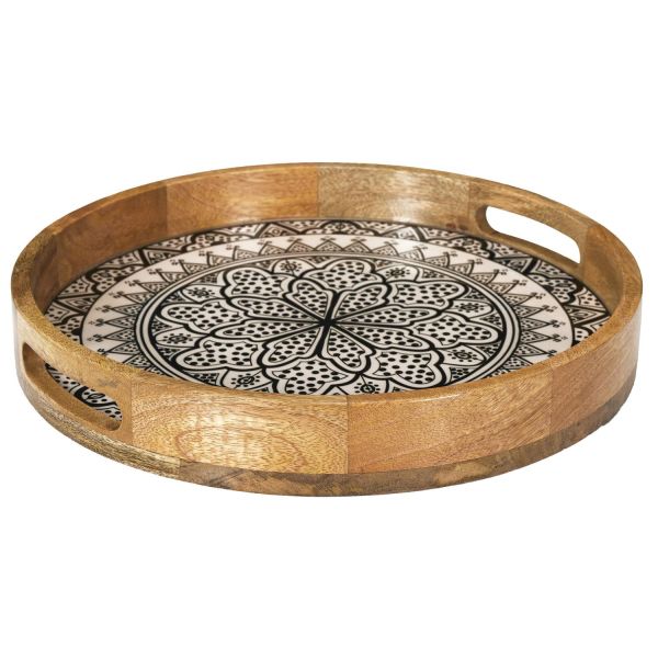Plateau rond en manguier Mira Noir 35 cm