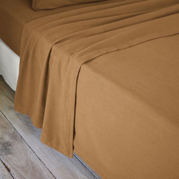 Drap plat 240x300 cm Flanelle de Coton Camel