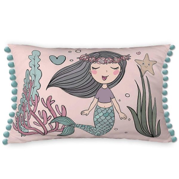 Coussin 30x50 cm Coton Maeria avec pompons