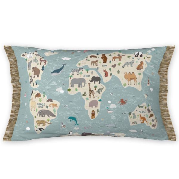 Coussin 30x50 cm Coton Map avec franges