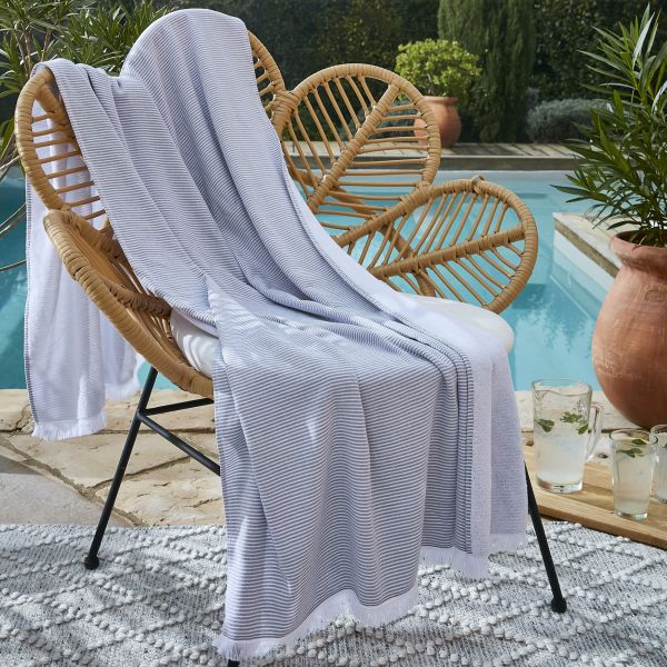Fouta avec franges 95x180 cm Polycoton Galet