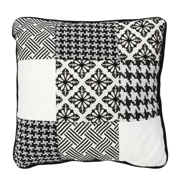 Coussin patchwork blanc noir déhoussable 40x40 cm