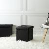 Pouf pliable coffre de rangement capitonné noir