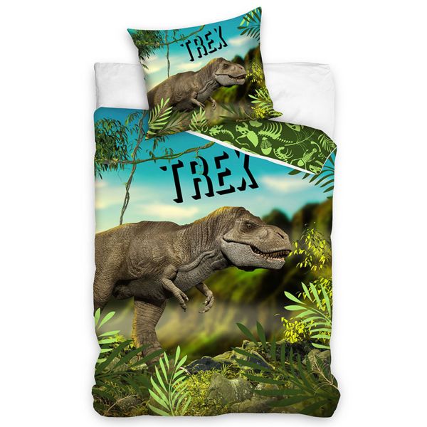 Parure de lit enfant 140x200 cm T Rex 100% coton