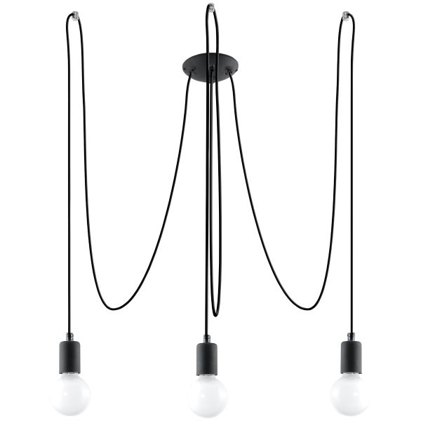 Lustre Tissu Noir E27 3 Edison