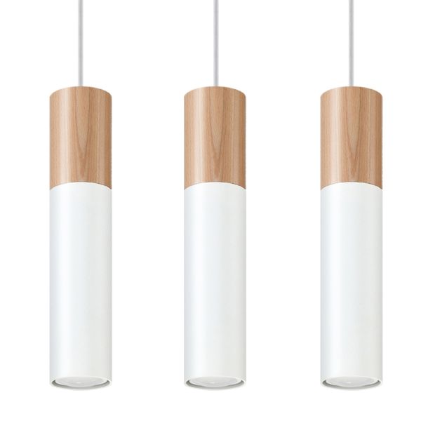 Suspension Acier Bois Naturel/Blanc GU10 3 Pablo