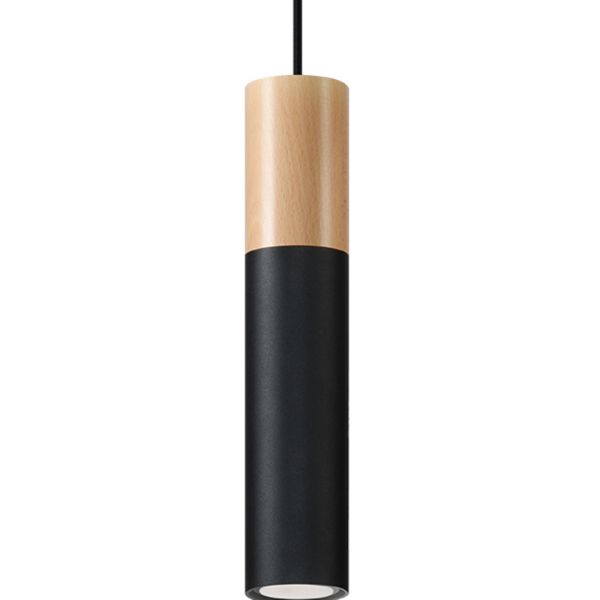 Suspension Acier Bois Naturel/Noir GU10 1 Pablo
